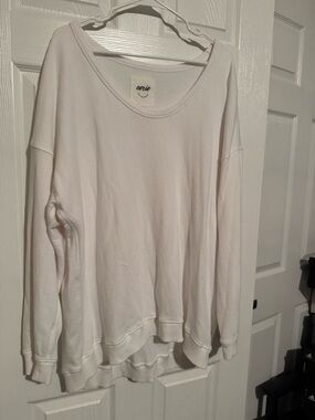 aerie Women's White Scoop Neck Pullover Sweatshirt